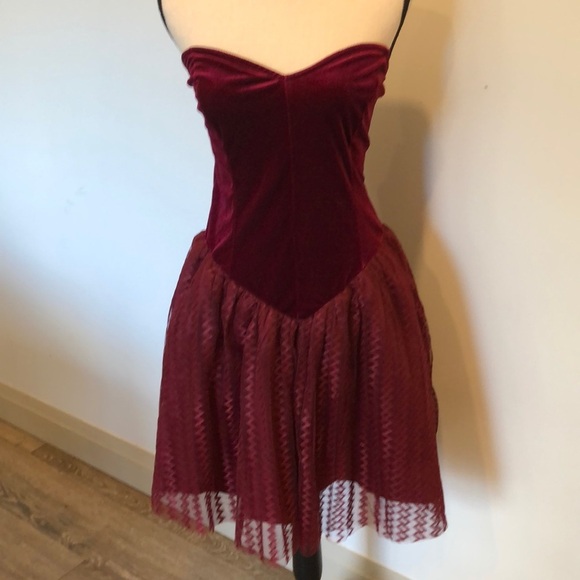 Cider party prom dress velvet and lace burgundy red size  XL strapless - Picture 1 of 11